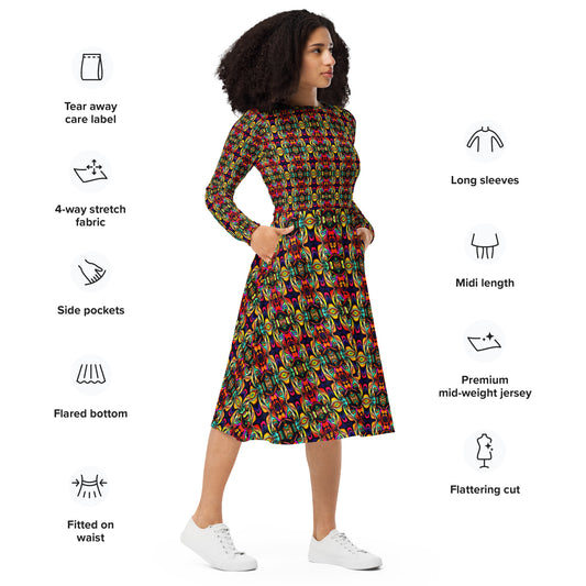 DMV 0166 Psy Artsy All-over print long sleeve midi dress