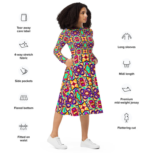 DMV 1357 Psy Artsy All-over print long sleeve midi dress