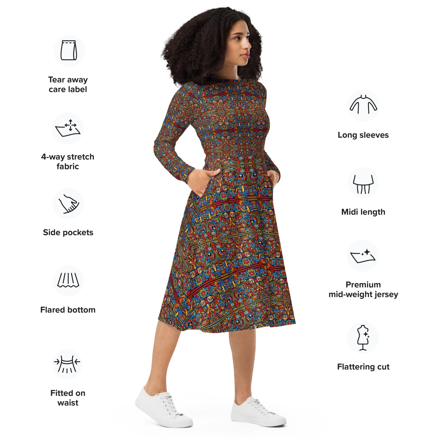 DMV 1358 Psy Artsy All-over print long sleeve midi dress