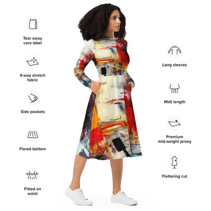 DMV 0263 Avant Garde All-over print long sleeve midi dress