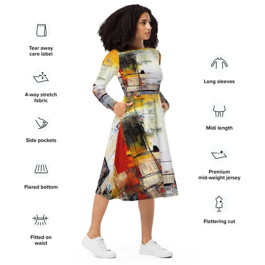 DMV 0189 Avant Garde All-over print long sleeve midi dress