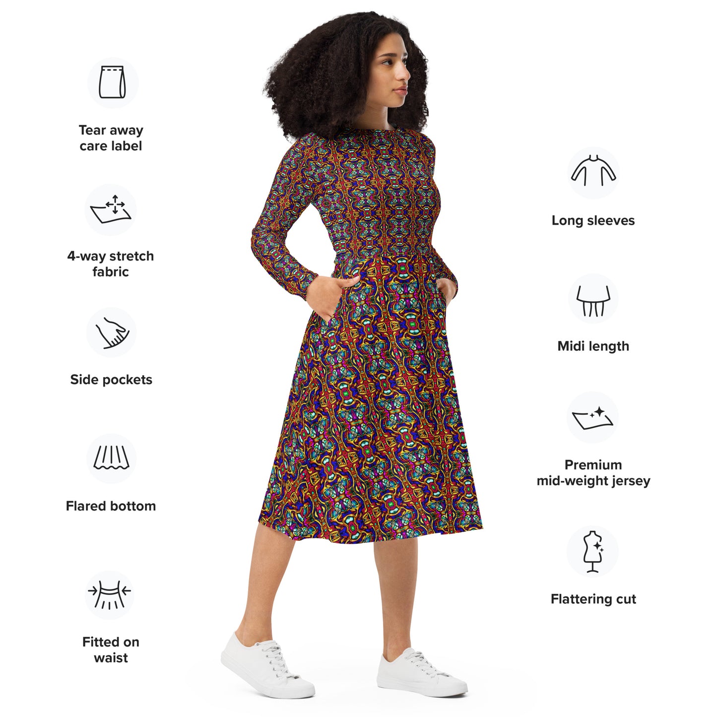 DMV 0190 Psy Artsy All-over print long sleeve midi dress