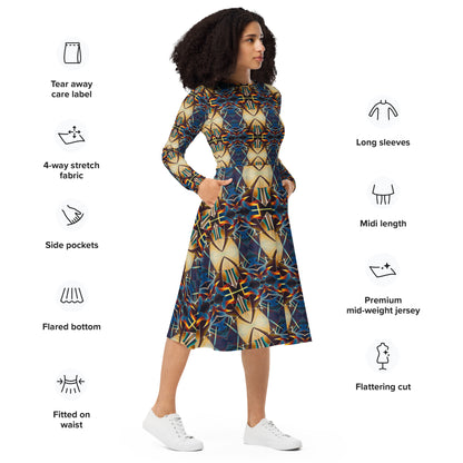 DMV 0406 Conceptual Artsy All-over print long sleeve midi dress