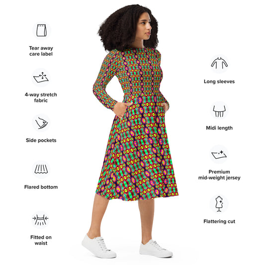 DMV 1343 Psy Artsy All-over print long sleeve midi dress