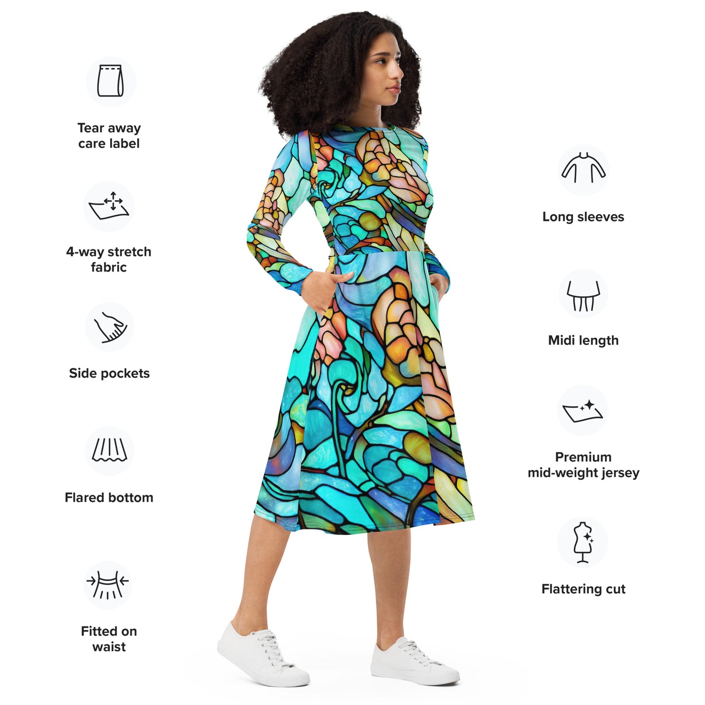 DMV 1450 Boho All-over print long sleeve midi dress