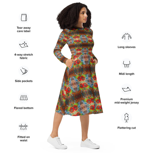 DMV 0774 Avant Garde Artsy All-over print long sleeve midi dress