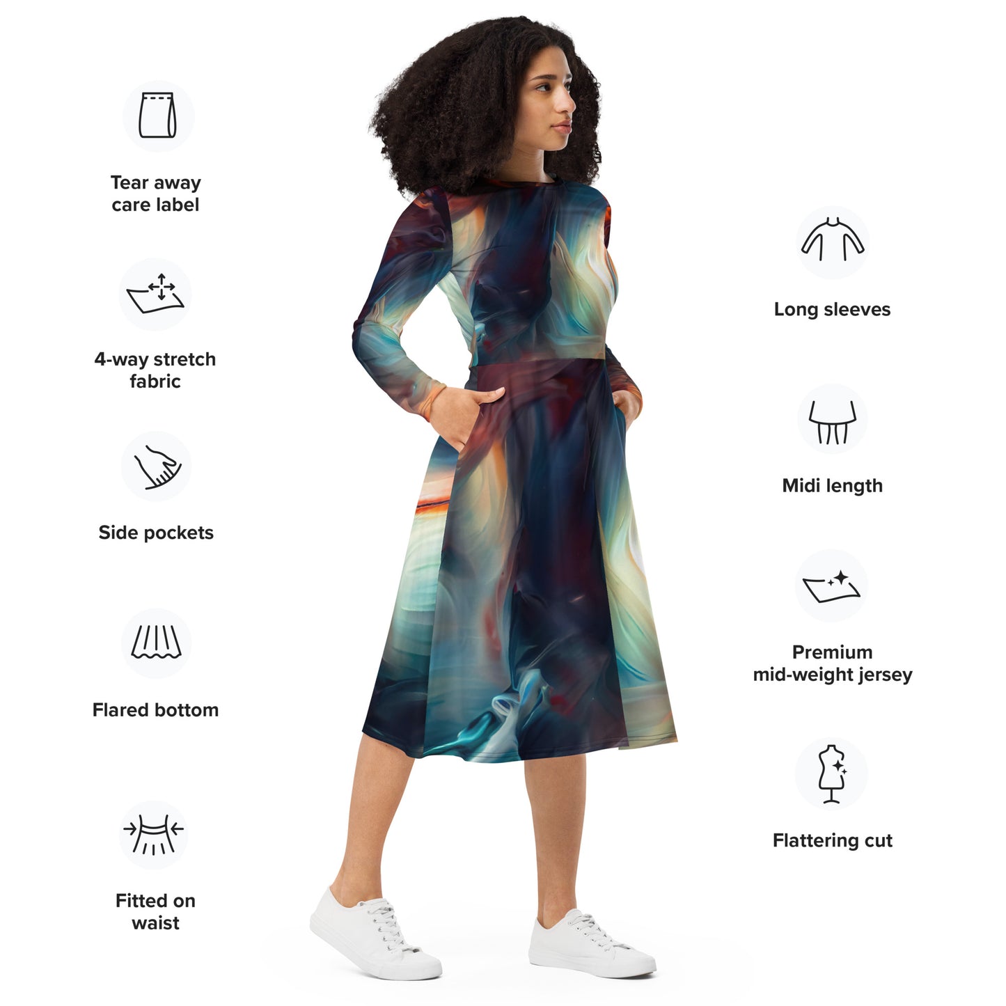 DMV 0853 Avant Garde All-over print long sleeve midi dress