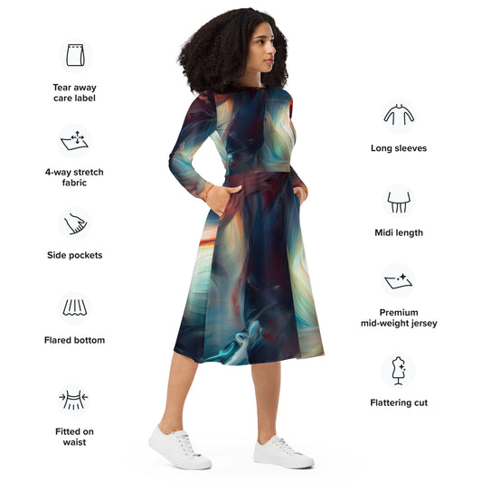 DMV 0853 Avant Garde All-over print long sleeve midi dress