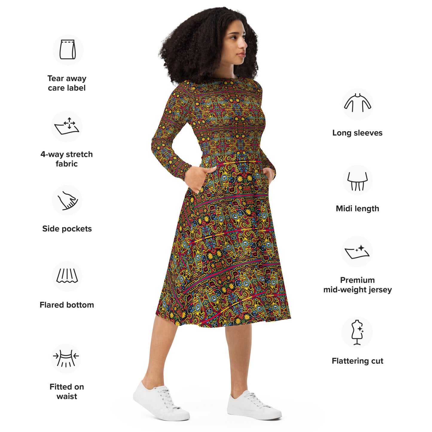 DMV 0805 Psy Artsy All-over print long sleeve midi dress