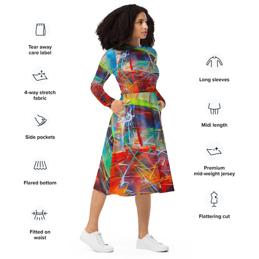 DMV 1896 Avant Garde All-over print long sleeve midi dress