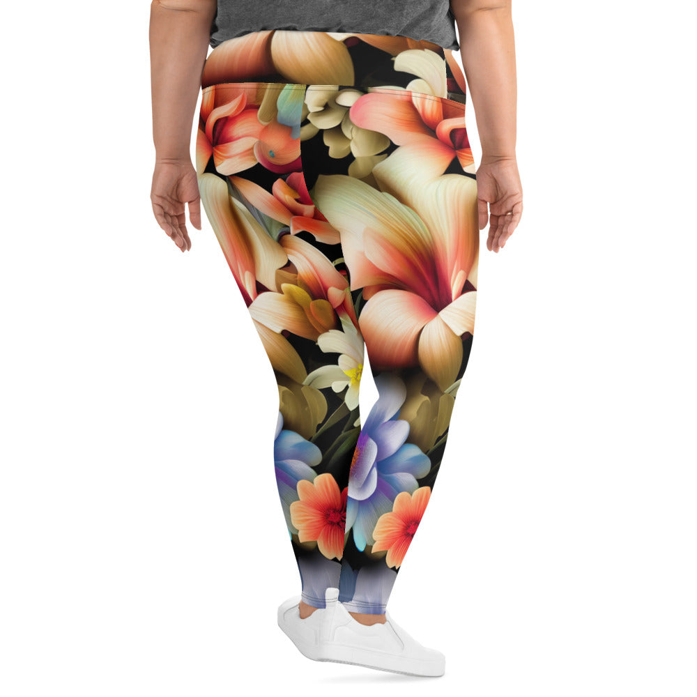 DMV 1603 Floral All-Over Print Plus Size Leggings