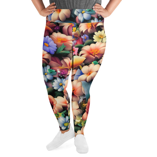 DMV 0043 Floral All-Over Print Plus Size Leggings