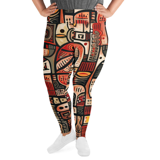 DMV 0107 Retro Art All-Over Print Plus Size Leggings