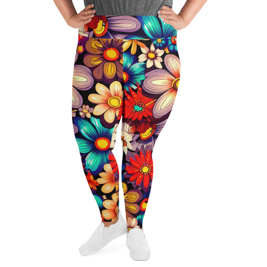 DMV 0197 Floral All-Over Print Plus Size Leggings