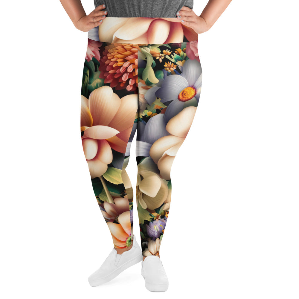 DMV 1574 Floral All-Over Print Plus Size Leggings