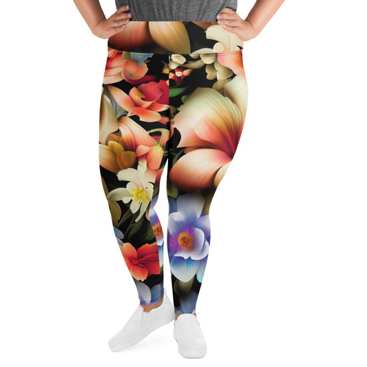 DMV 1603 Floral All-Over Print Plus Size Leggings