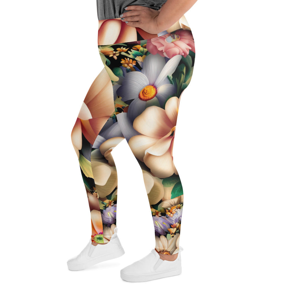 DMV 1574 Floral All-Over Print Plus Size Leggings