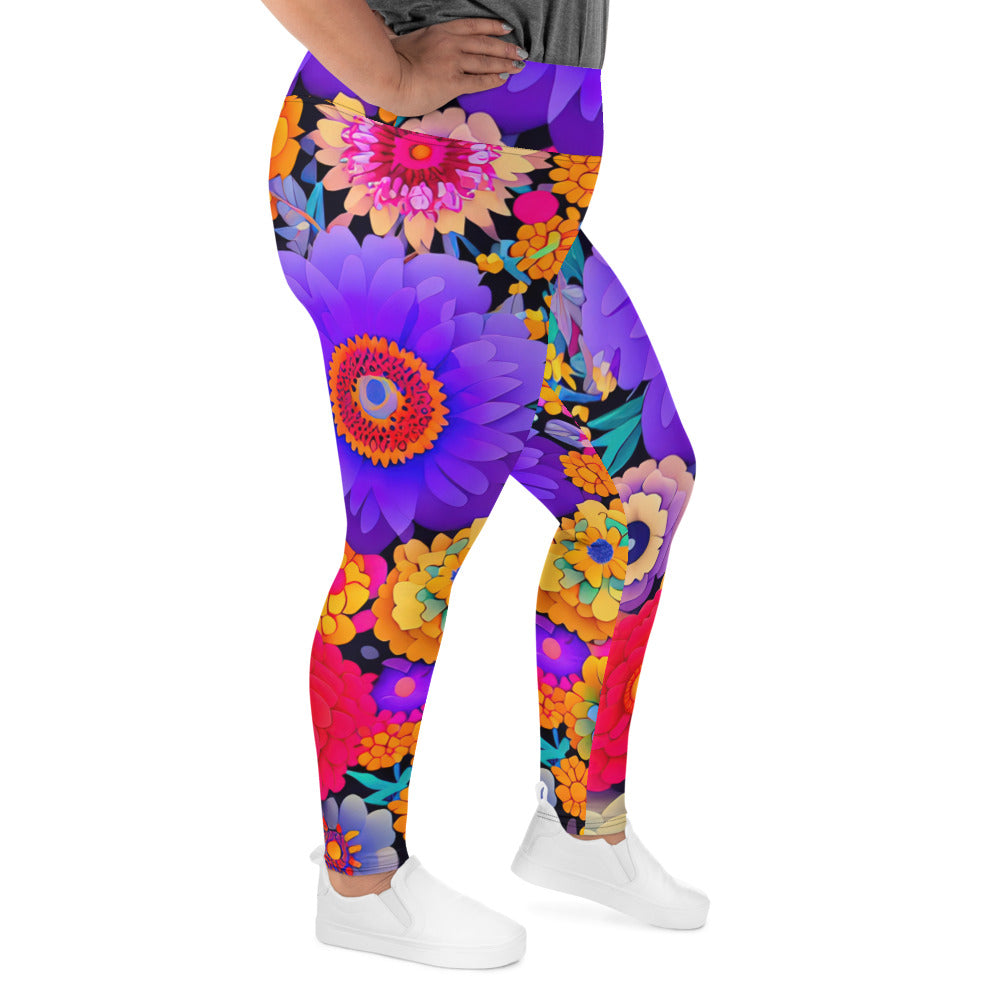 DMV 0220 Floral All-Over Print Plus Size Leggings