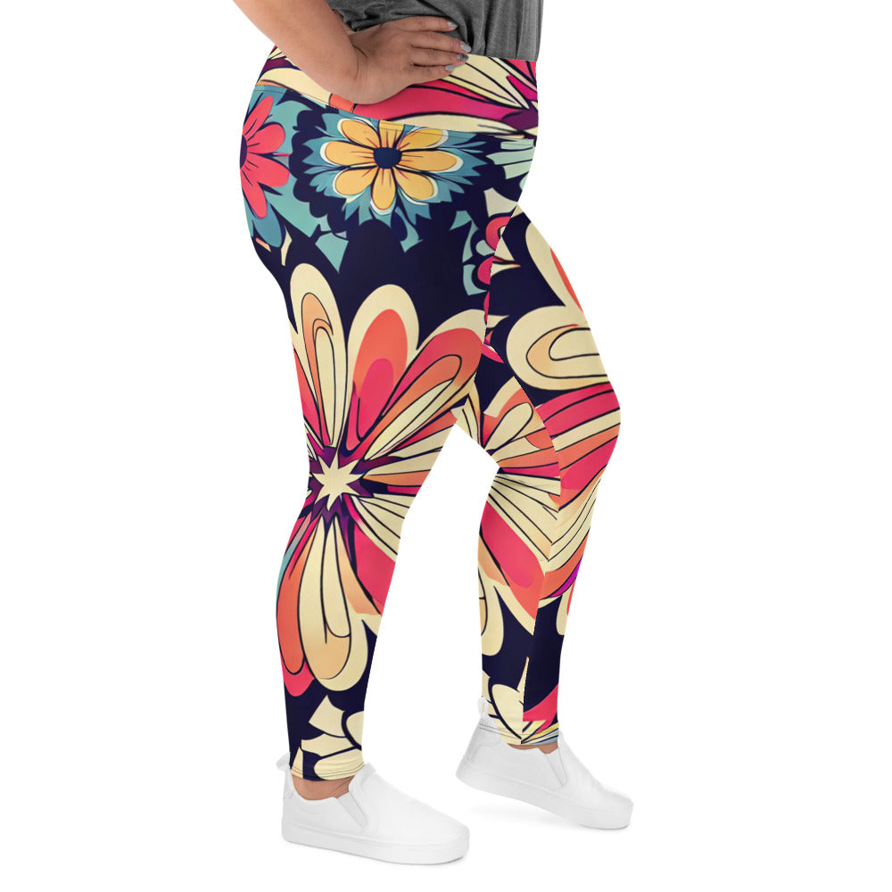 DMV 1525 Floral All-Over Print Plus Size Leggings