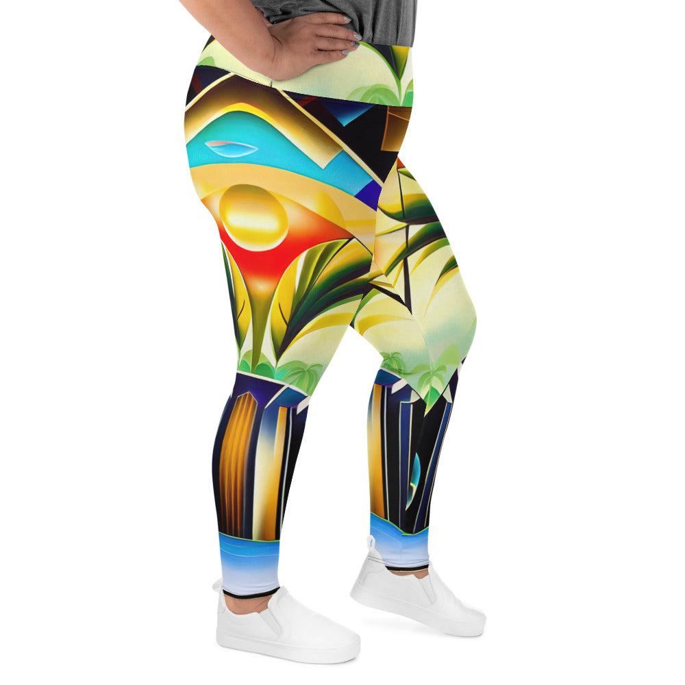 DMV 0258 Retro Art All-Over Print Plus Size Leggings