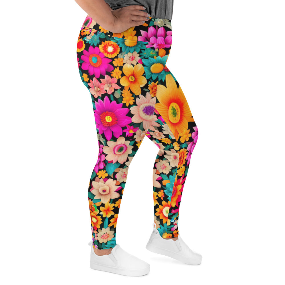 DMV 2074 Floral All-Over Print Plus Size Leggings