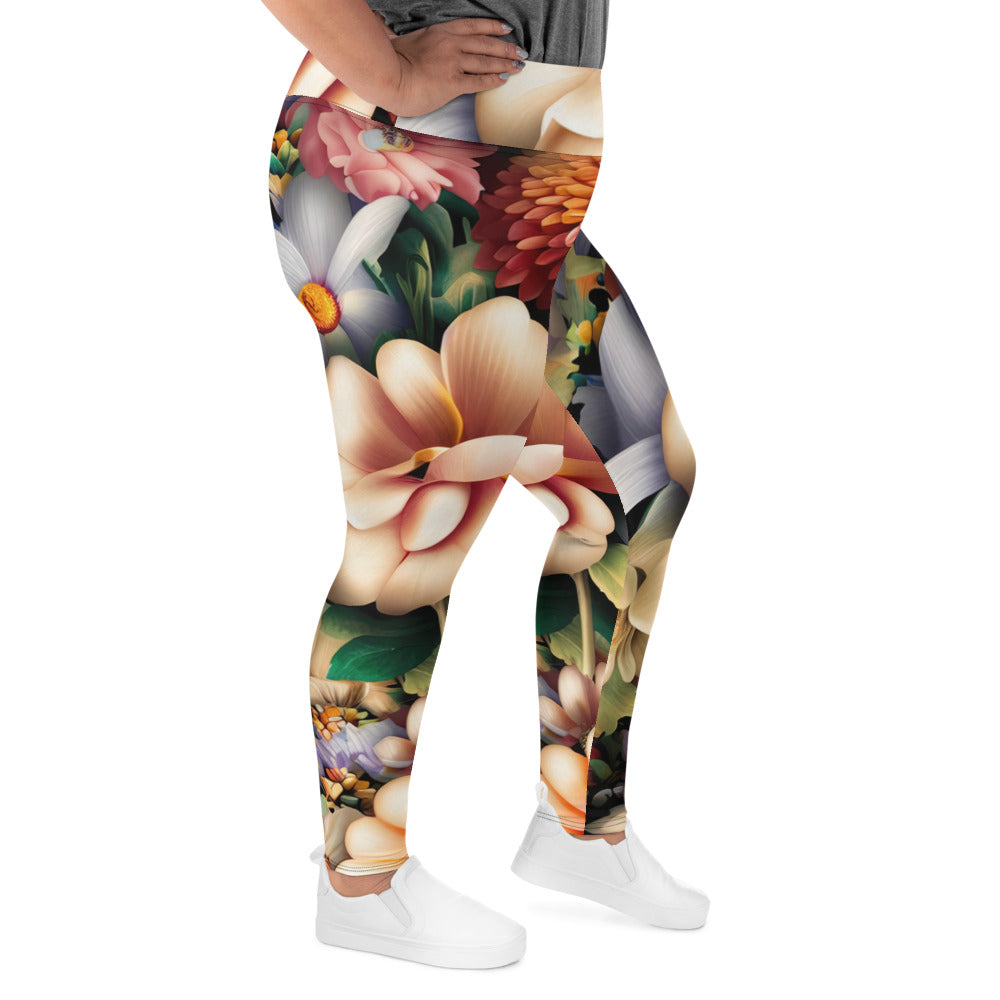 DMV 1574 Floral All-Over Print Plus Size Leggings