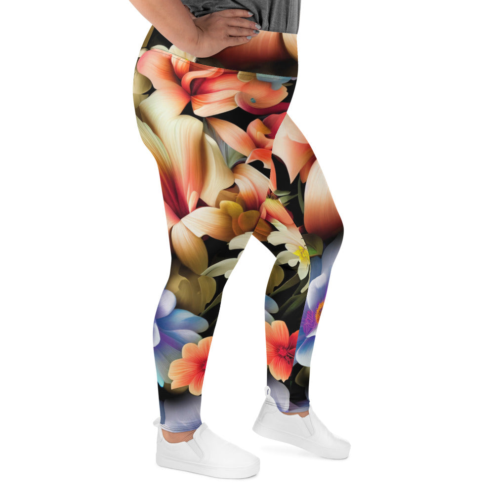 DMV 1603 Floral All-Over Print Plus Size Leggings