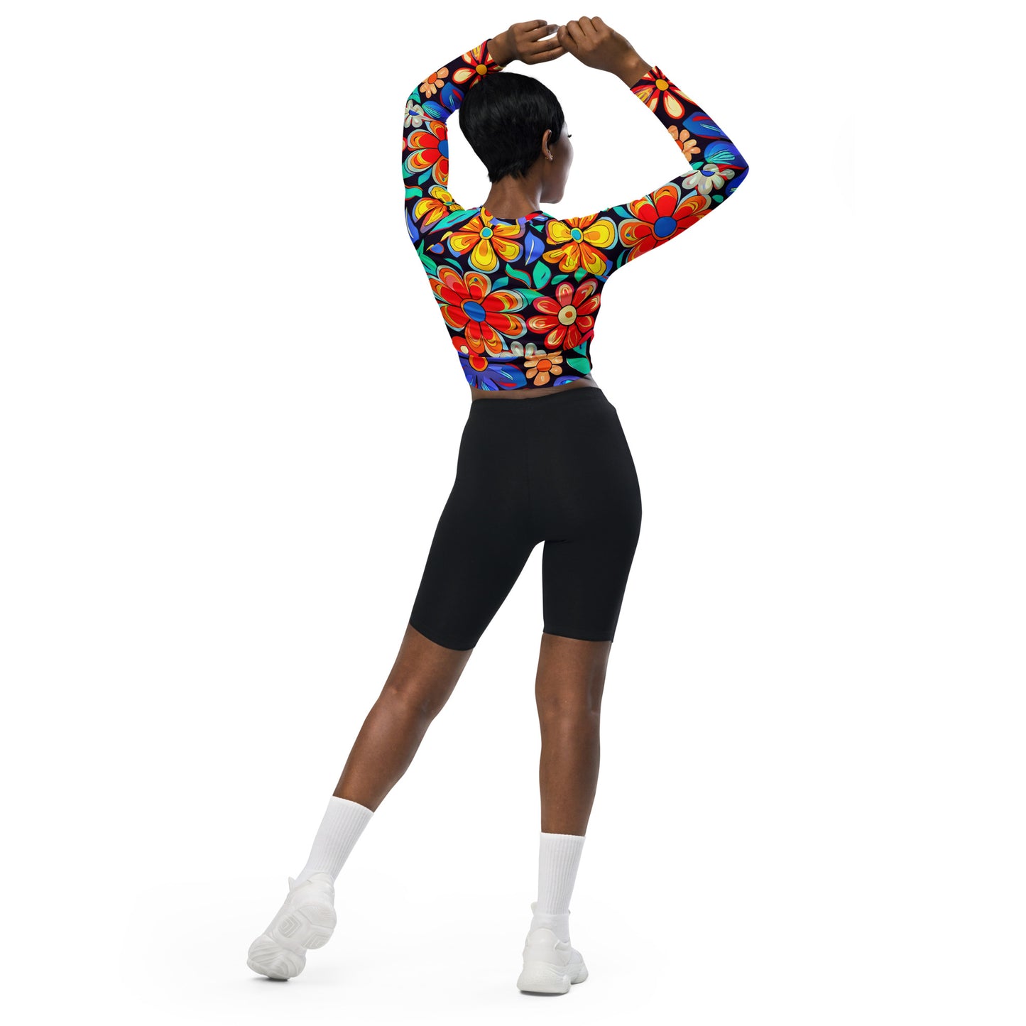 DMV 0257 Floral Recycled long-sleeve crop top