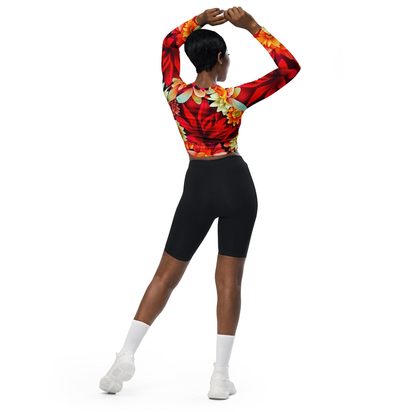 DMV 0419 Floral Recycled long-sleeve crop top