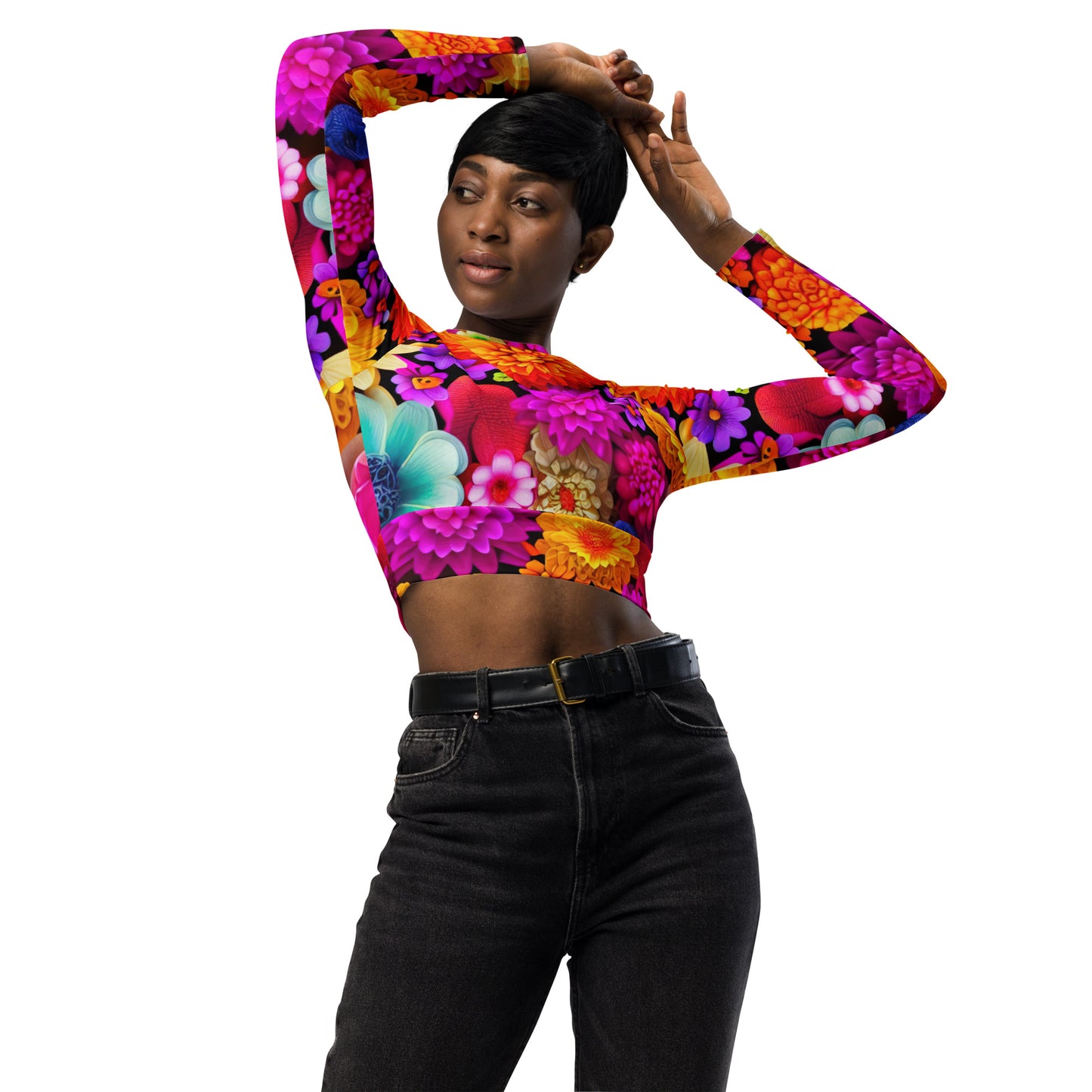 DMV 0238 Floral Recycled long-sleeve crop top