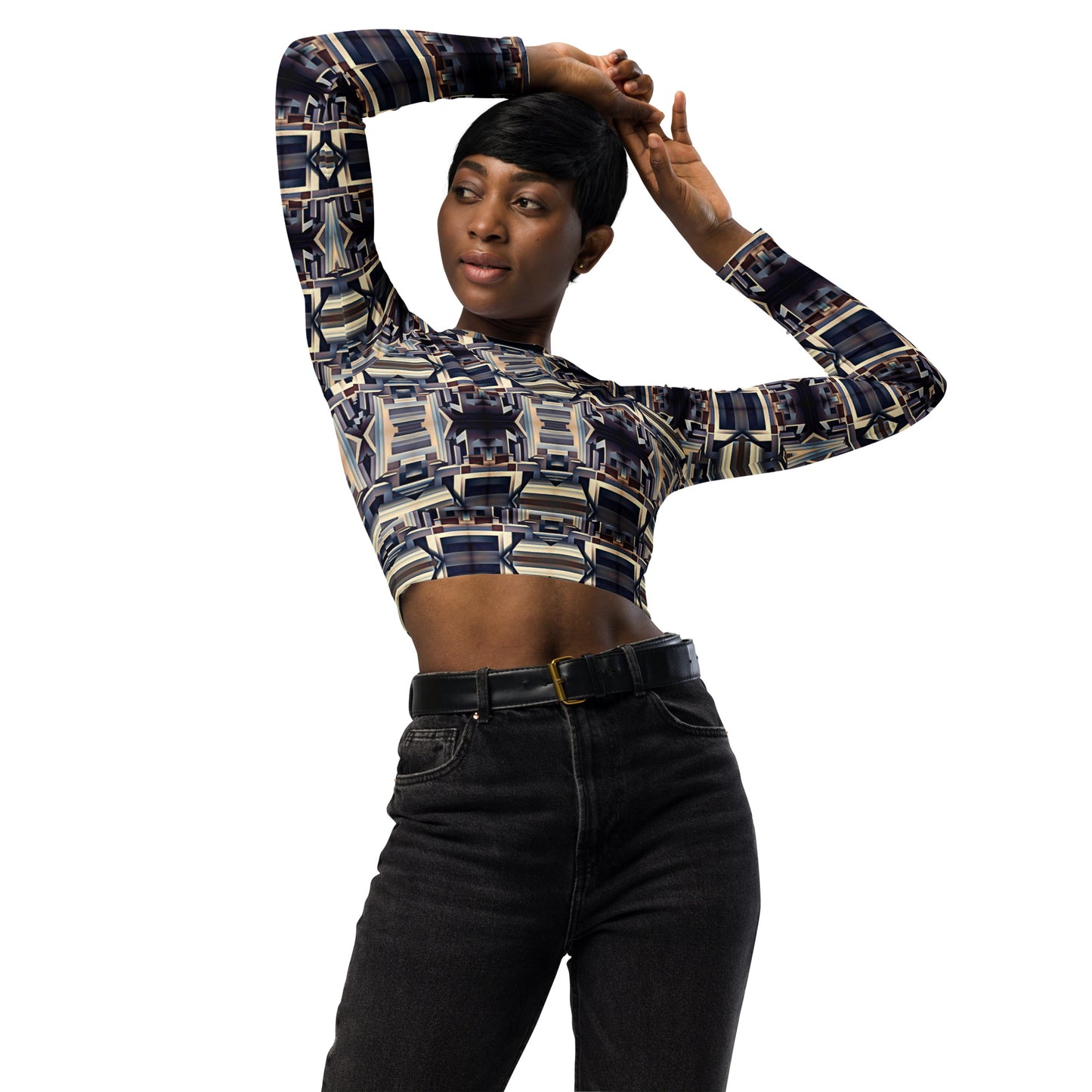 DMV 0058 Conceptual Artsy Recycled long-sleeve crop top