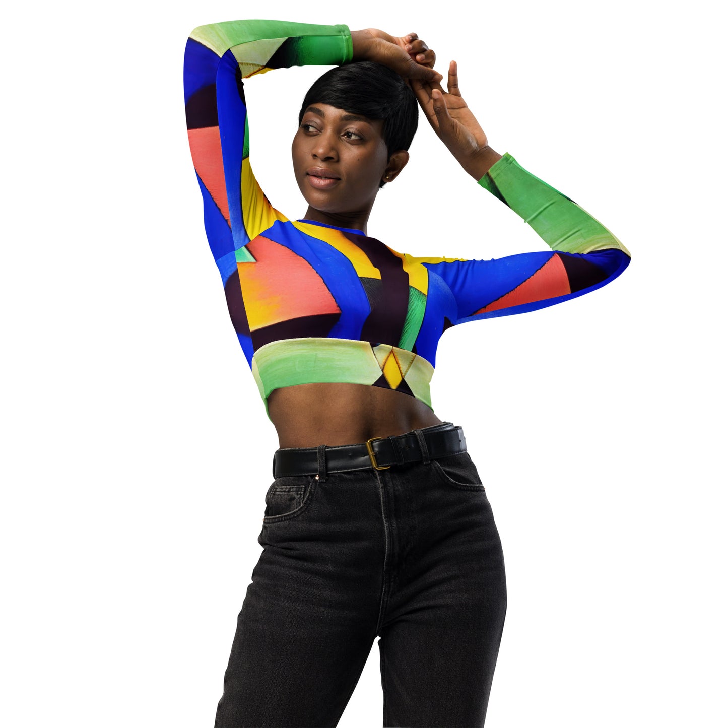 DMV 0255 Retro Art Recycled long-sleeve crop top