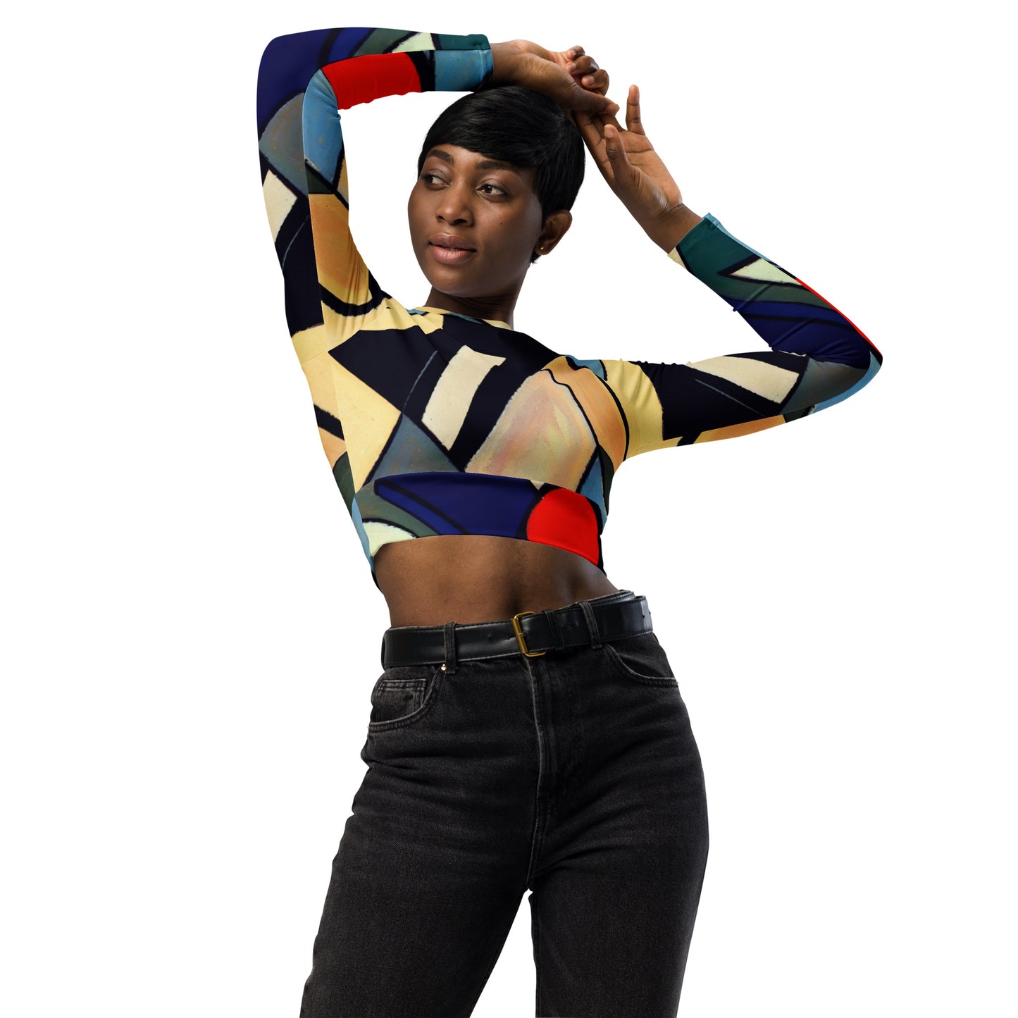 DMV 0234 Abstract Art Recycled long-sleeve crop top