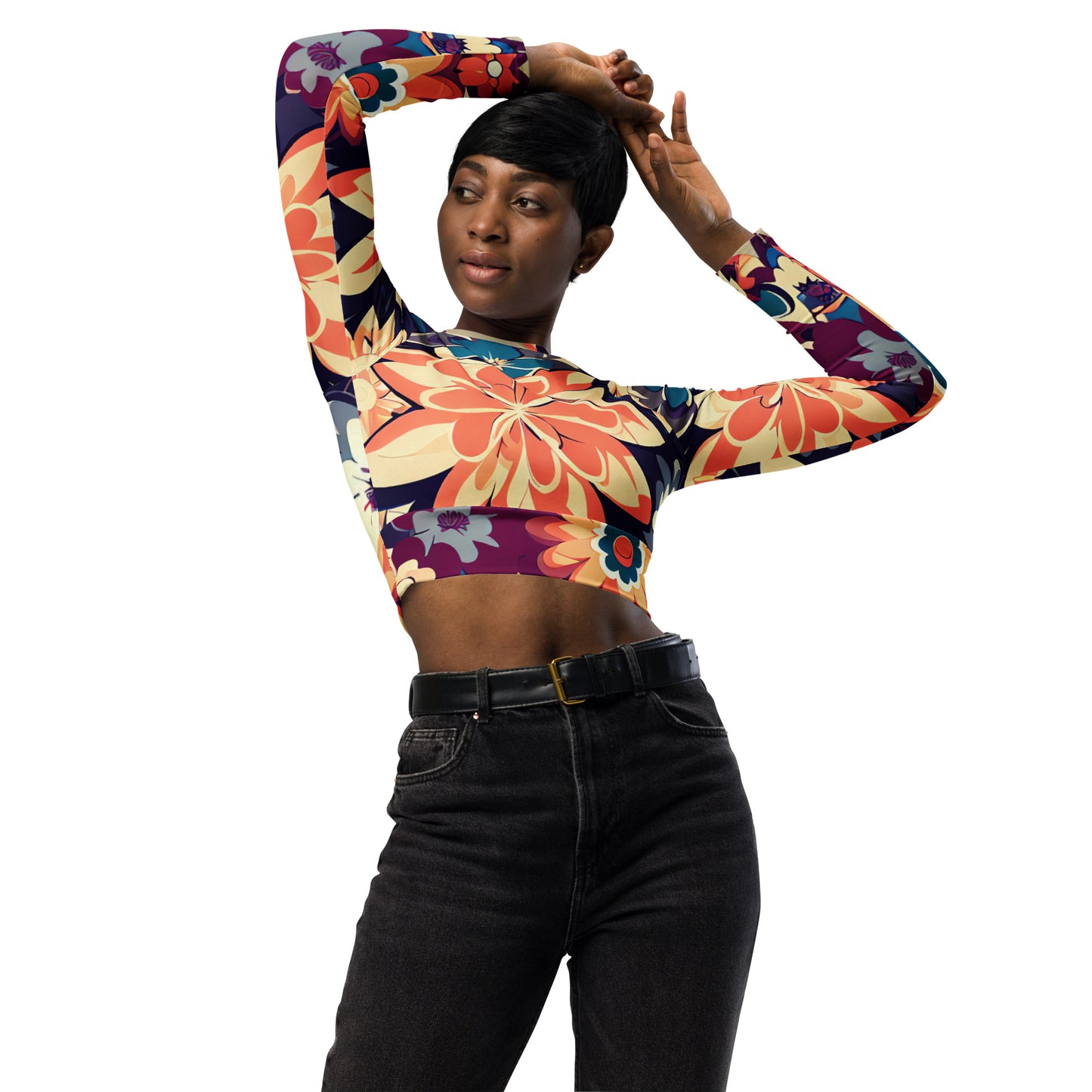 DMV 0253 Floral Recycled long-sleeve crop top