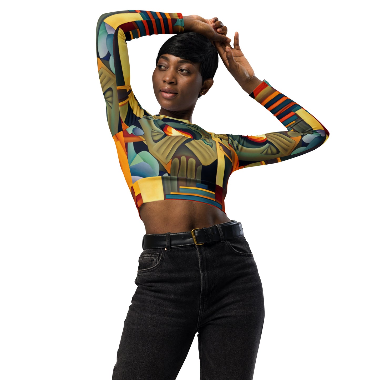 DMV 0237 Retro Art Recycled long-sleeve crop top