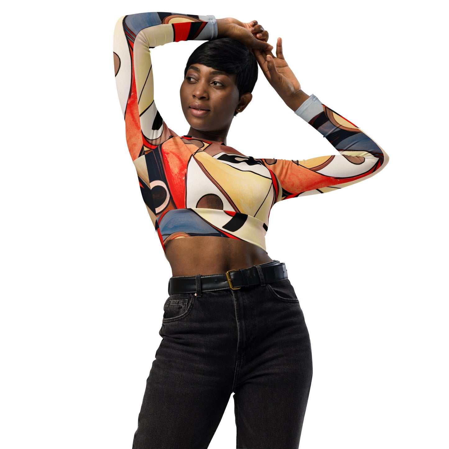 DMV 0214 Retro Art Recycled long-sleeve crop top