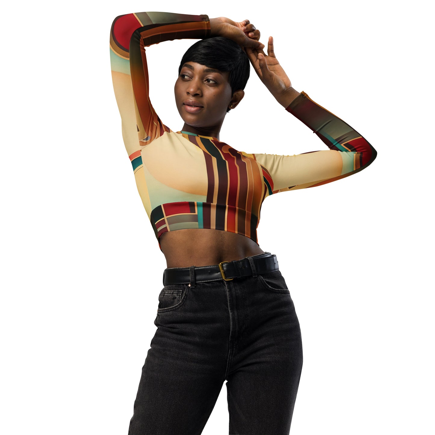 DMV 0165 Retro Art Recycled long-sleeve crop top