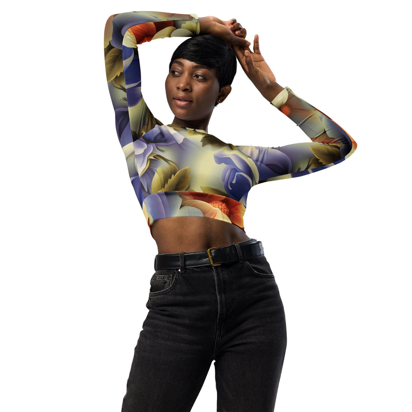 DMV 0109 Floral Recycled long-sleeve crop top