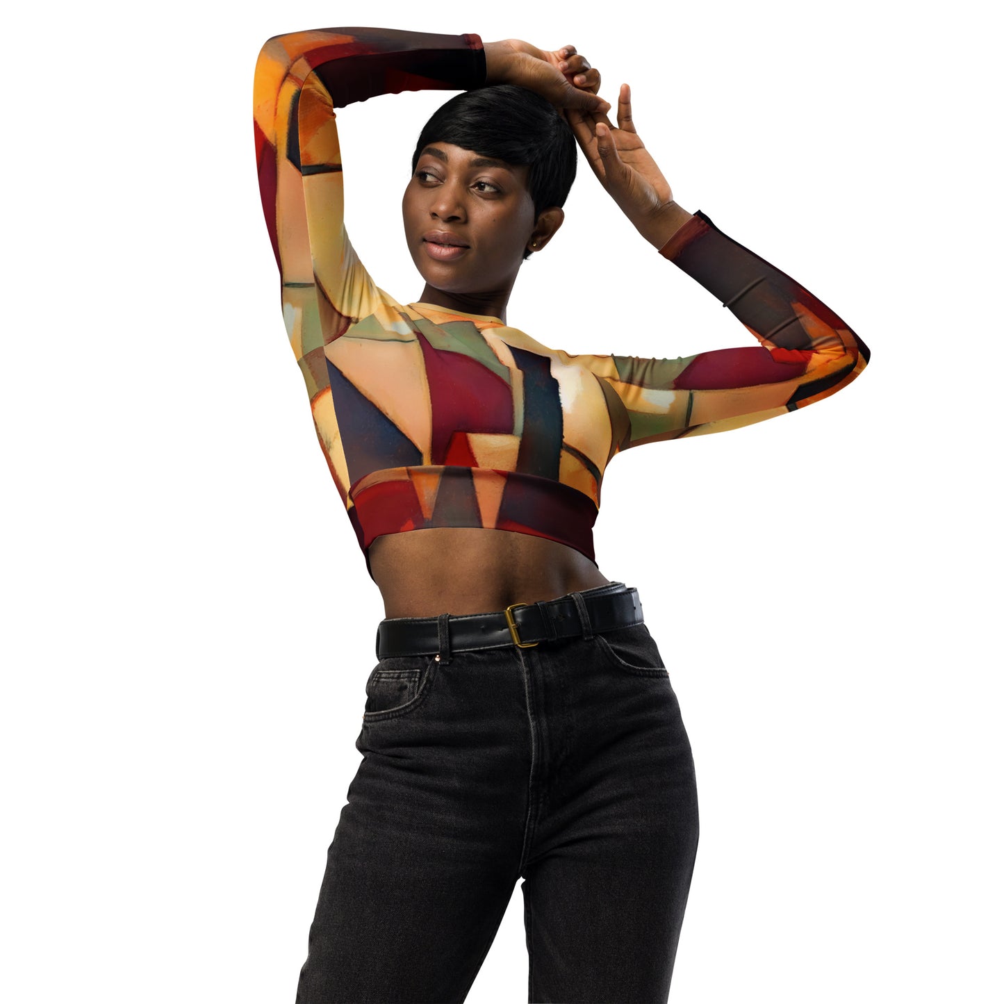 DMV 0251 Abstract Art Recycled long-sleeve crop top