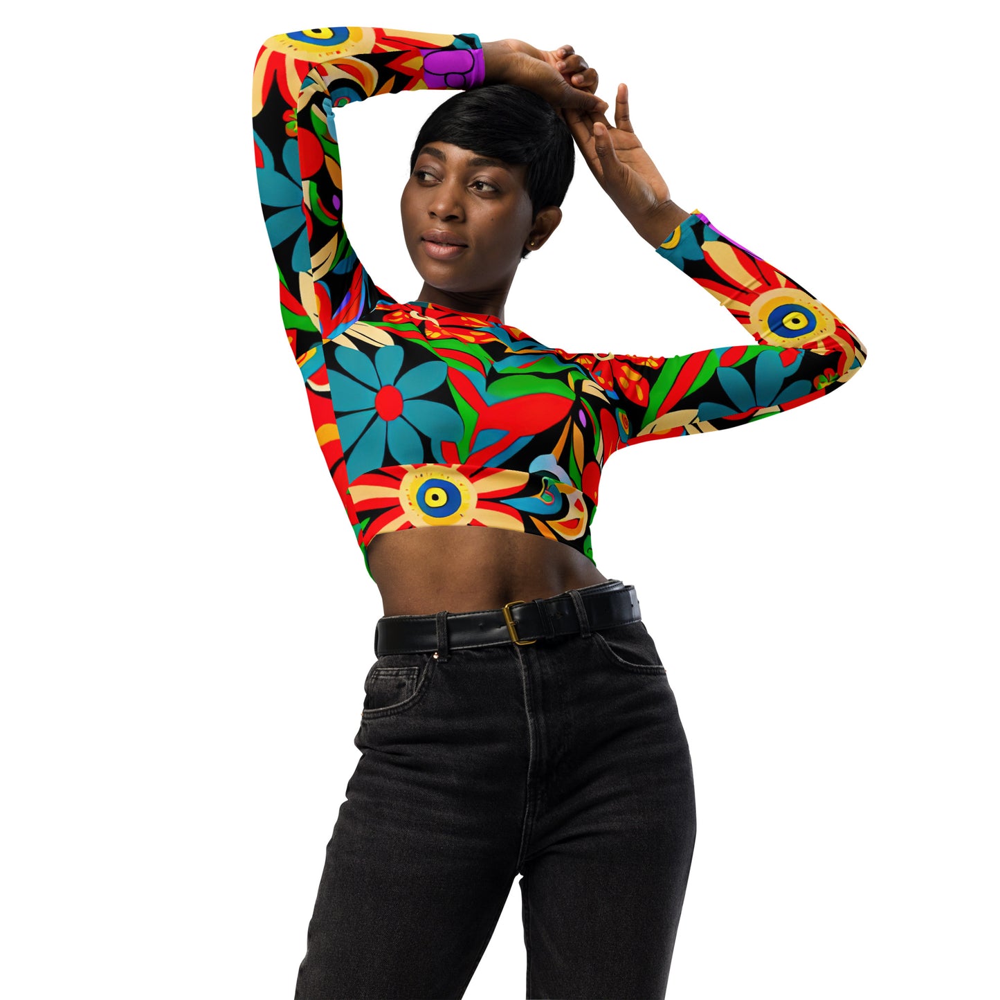 DMV 0116 Floral Recycled long-sleeve crop top