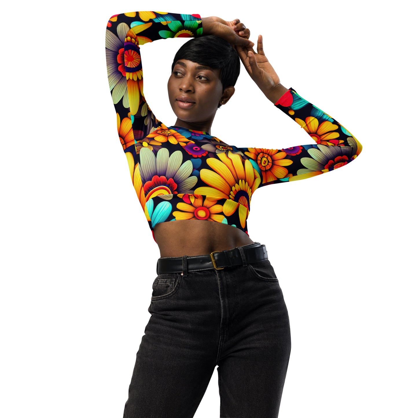 DMV 0158 Floral Recycled long-sleeve crop top