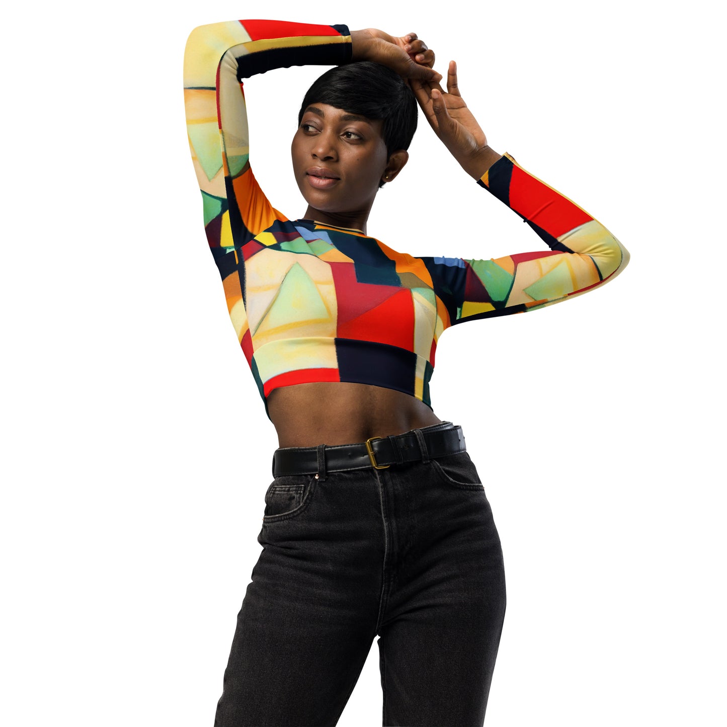 DMV 0096 Abstract Art Recycled long-sleeve crop top