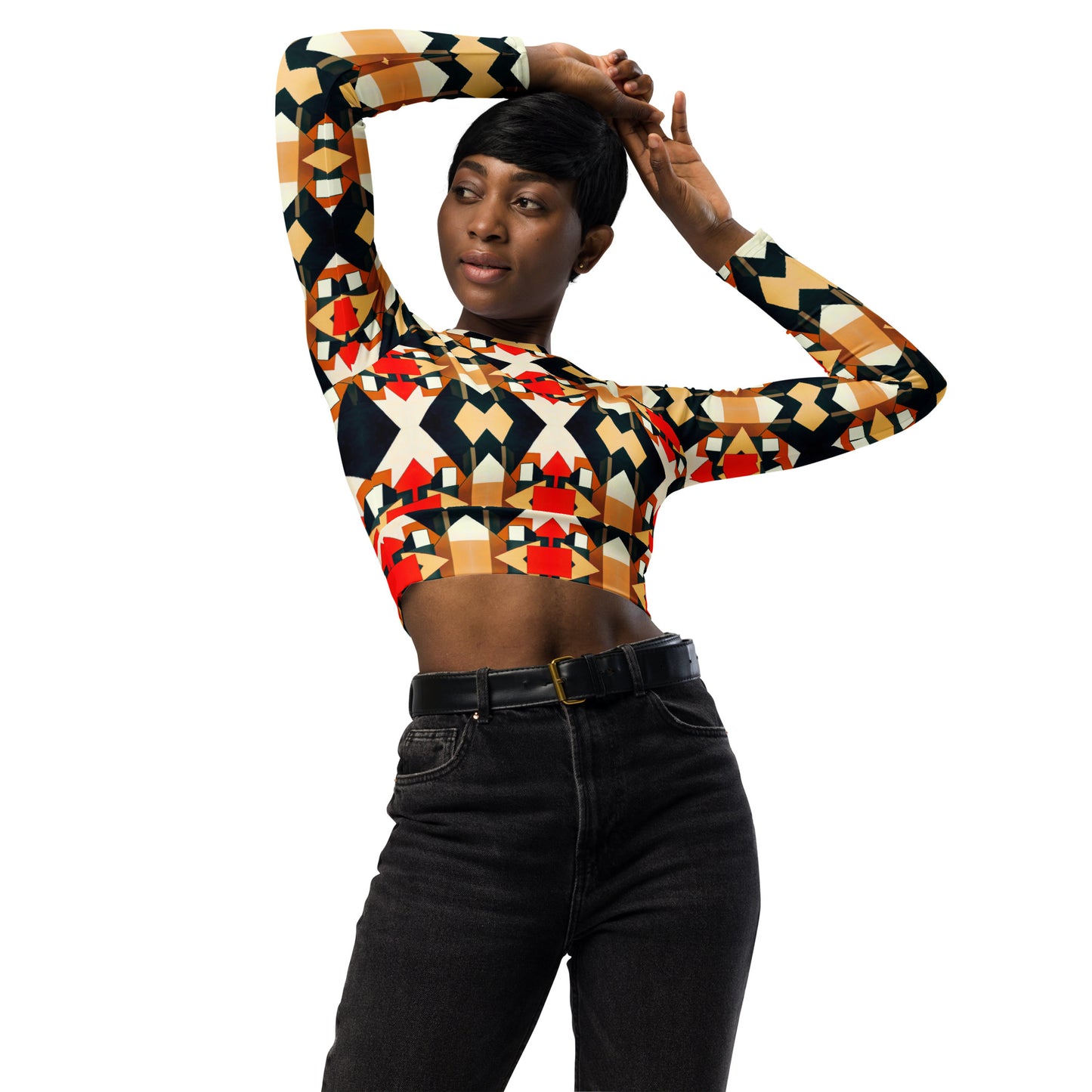 DMV 0138 Geo Boho Recycled long-sleeve crop top