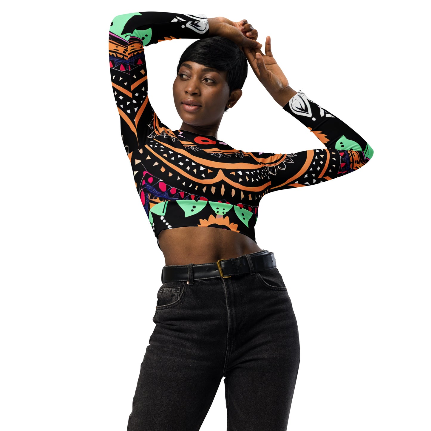 DMV 0180 Boho Recycled long-sleeve crop top