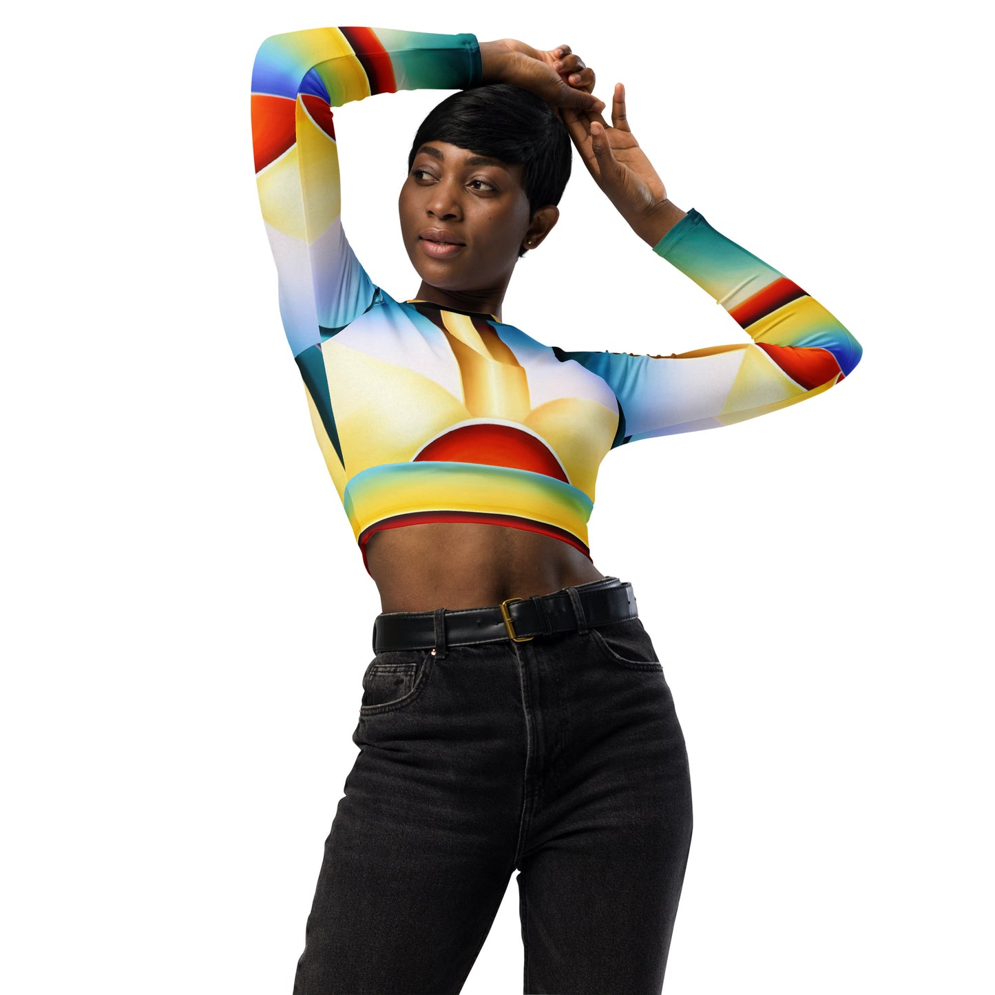 DMV 0262 Retro Art Recycled long-sleeve crop top