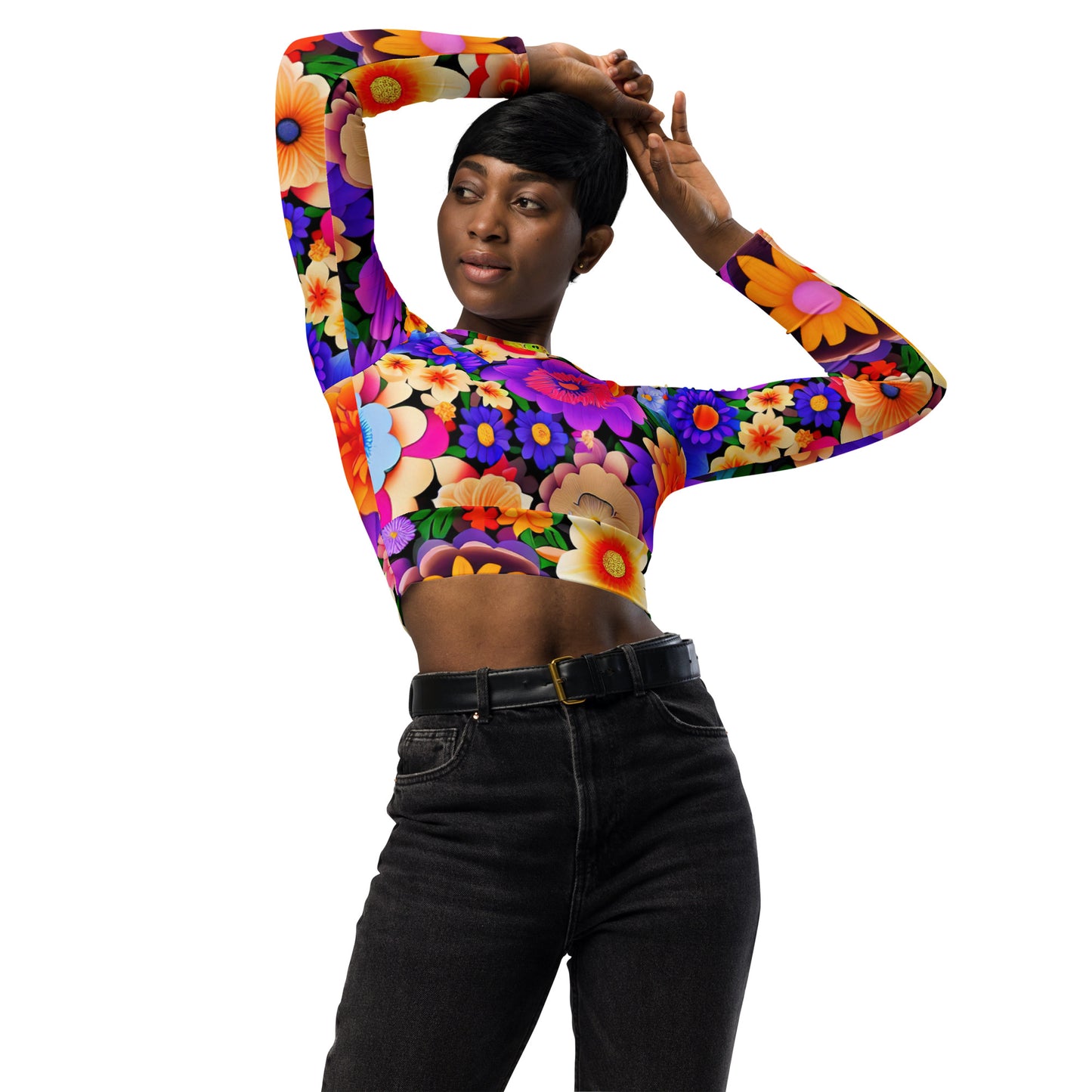 DMV 0309 Floral Recycled long-sleeve crop top