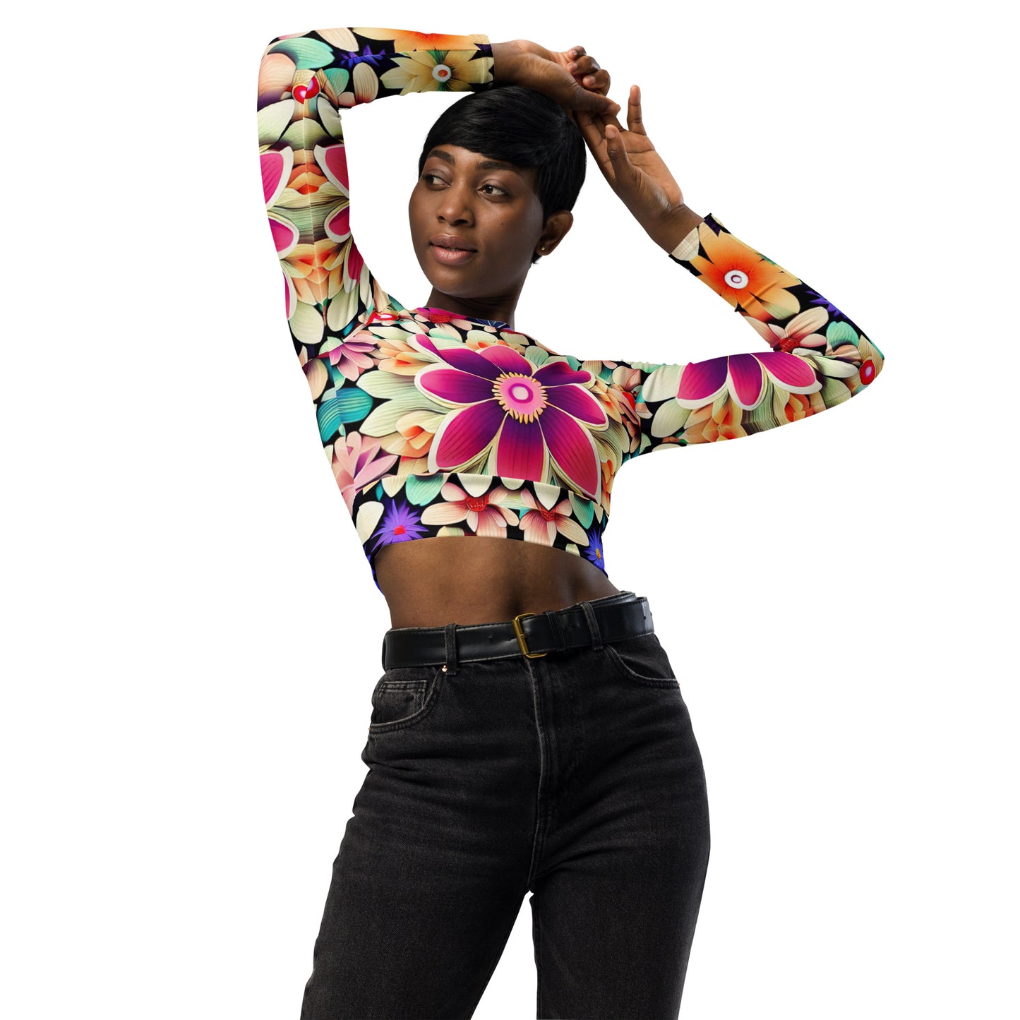 DMV 0307 Floral Recycled long-sleeve crop top