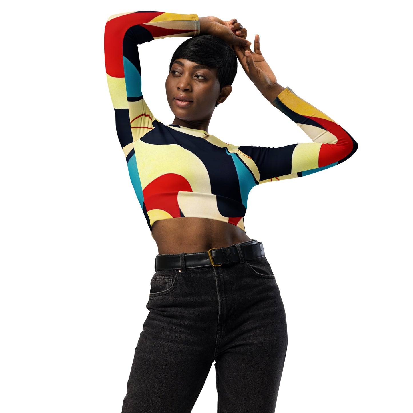 DMV 1356 Retro Art Recycled long-sleeve crop top