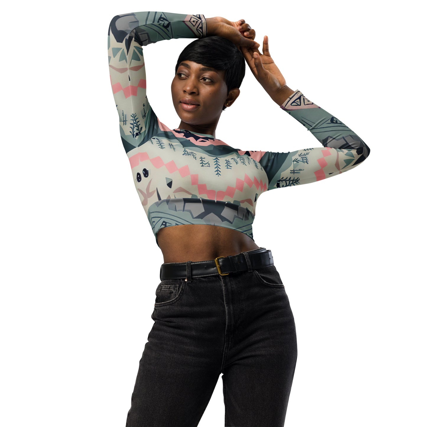 DMV 0306 Boho Recycled long-sleeve crop top