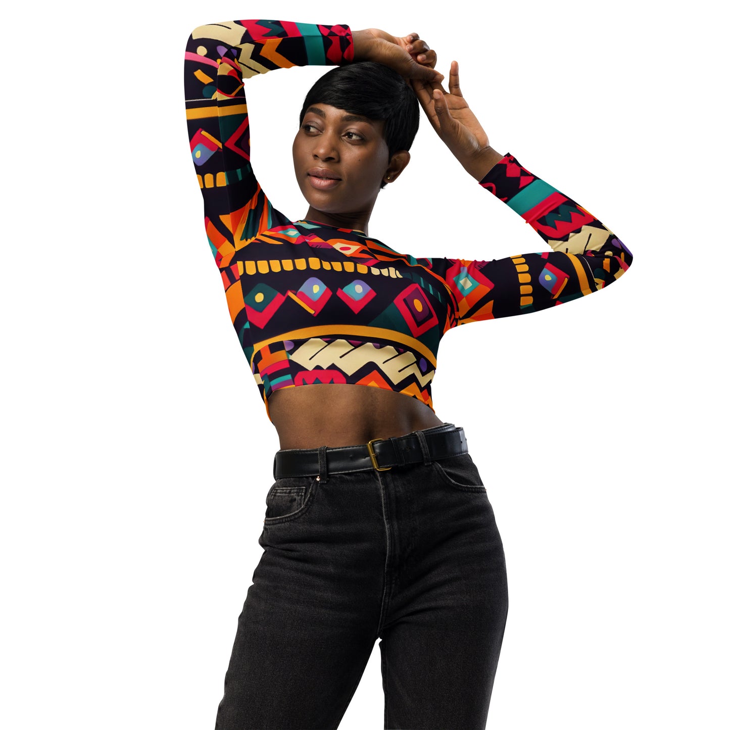 DMV 0409 Boho Recycled long-sleeve crop top